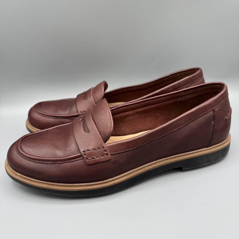 Clarks Raisie Eletta Leather Slip-On Penny Loafer Shoes Women's 9M Burgundy Chic - Picture 4 of 9